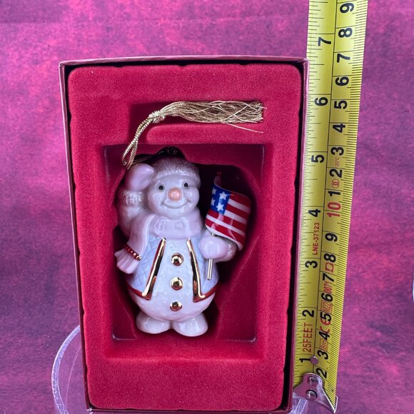 LENOX PATRIOTIC SNOWMAN 4" PORCELAIN CHRISTMAS TREE ORNAMENT, HAND PAINTED - Picture 8 of 8